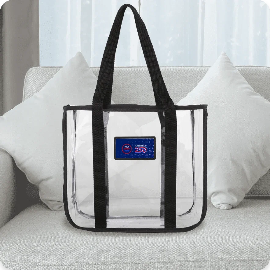 Clear Stadium Approved Tote Bags W/ Black Nylon Trim
