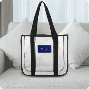 Clear Stadium Approved Tote Bags W/ Black Nylon Trim