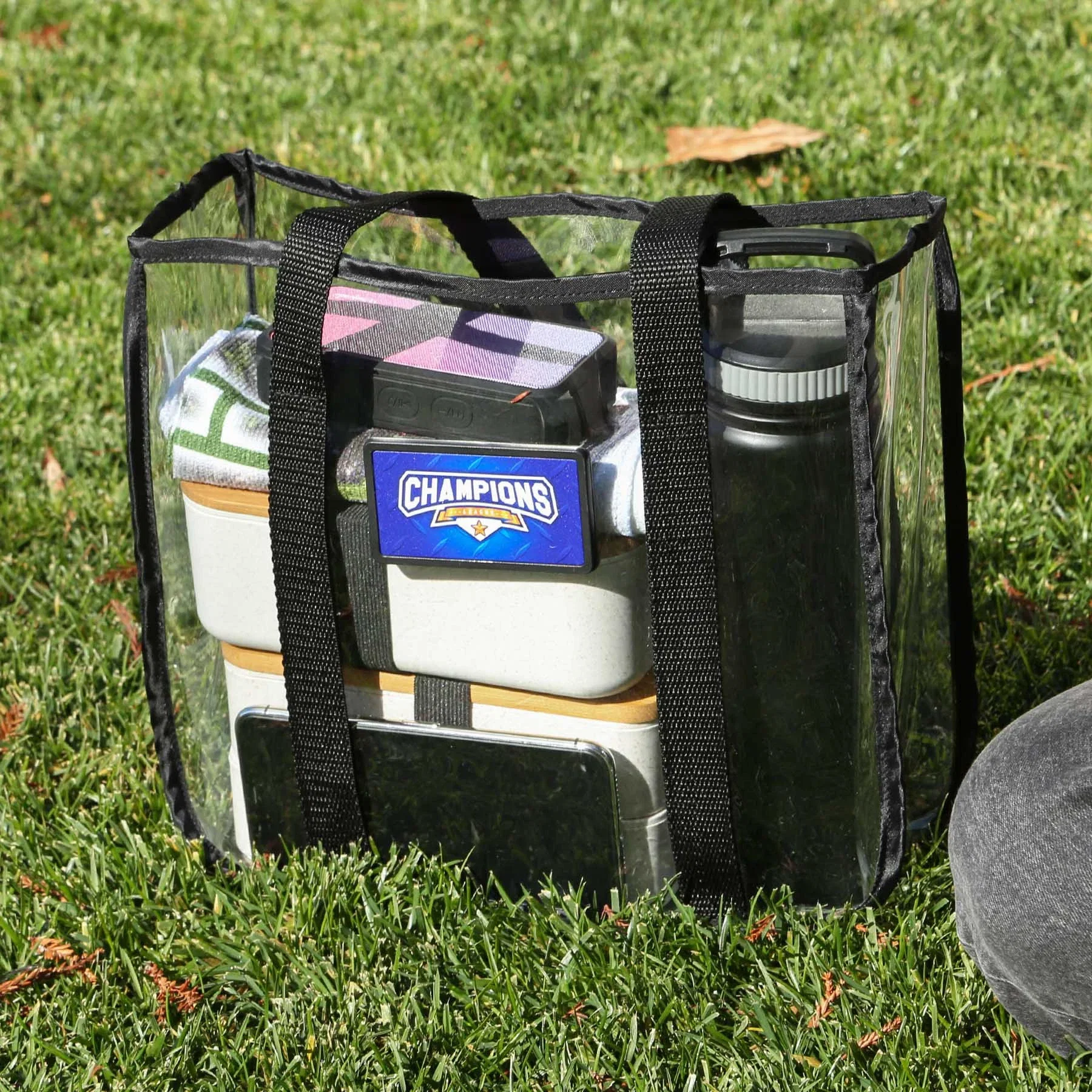 Clear Stadium Approved Tote Bags W/ Black Nylon Trim — view 4