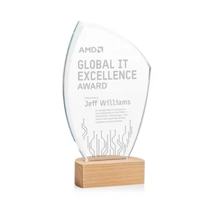 Starfire Crystal Award on Beechwood Base with Sweeping Arc