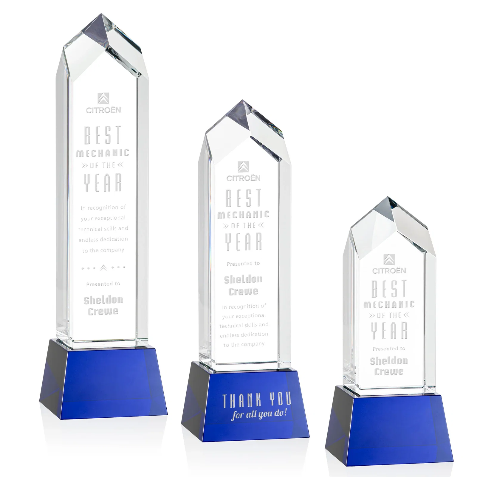 Promotional 3D Etched Optical Crystal Tower Award, Raised Peak on Tapered Base for team milestone celebrations