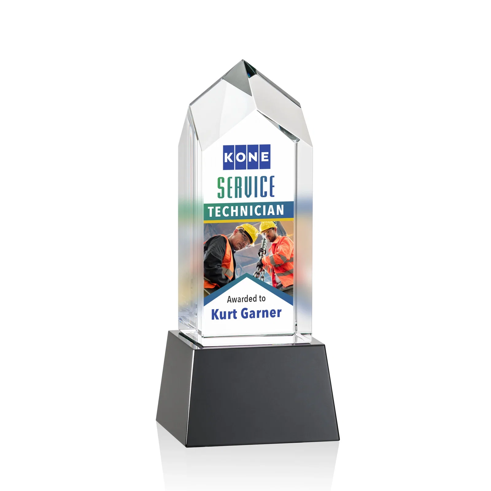 Branded 3D Etched Optical Crystal Tower Award, Raised Peak on Tapered Base for donor appreciation