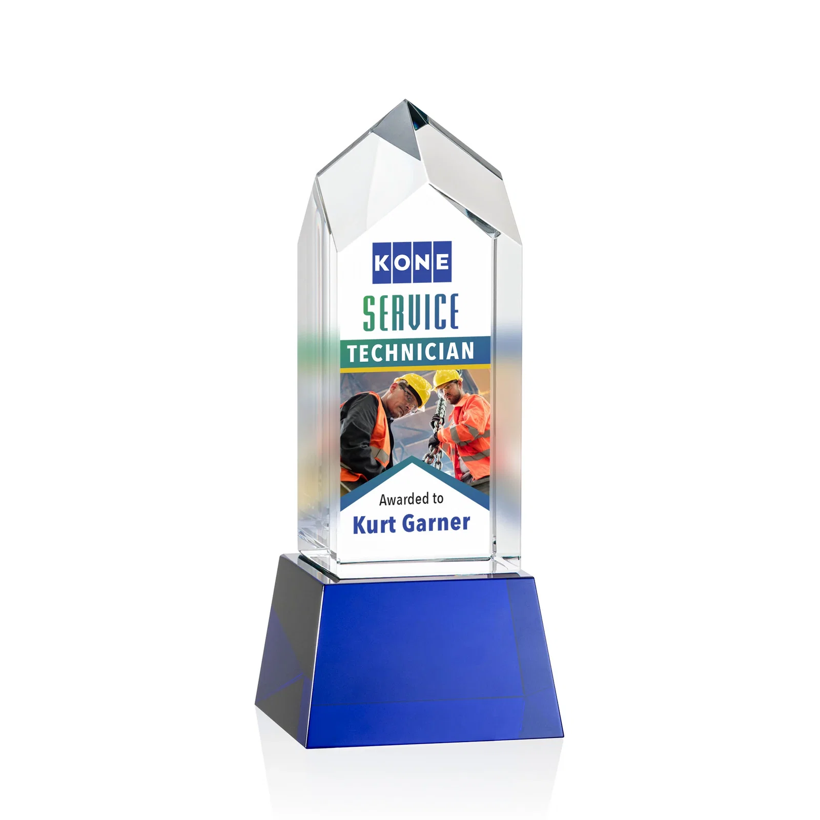 Branded 3D Etched Optical Crystal Tower Award, Raised Peak on Tapered Base for dealer and partner awards