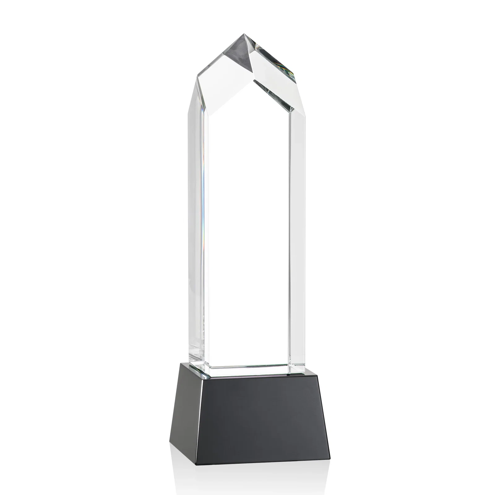 Custom printed 3D Etched Optical Crystal Tower Award, Raised Peak on Tapered Base for safety achievement programs