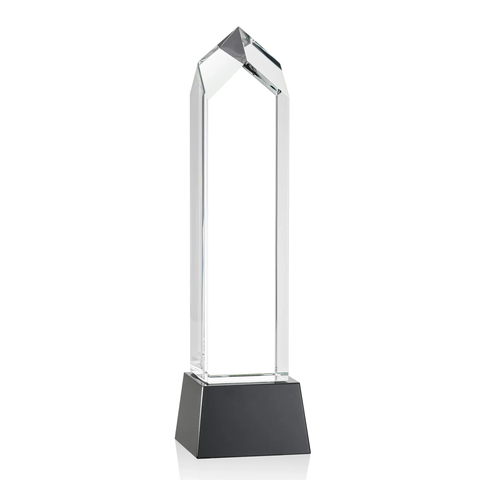 Custom printed 3D Etched Optical Crystal Tower Award, Raised Peak on Tapered Base for volunteer appreciation