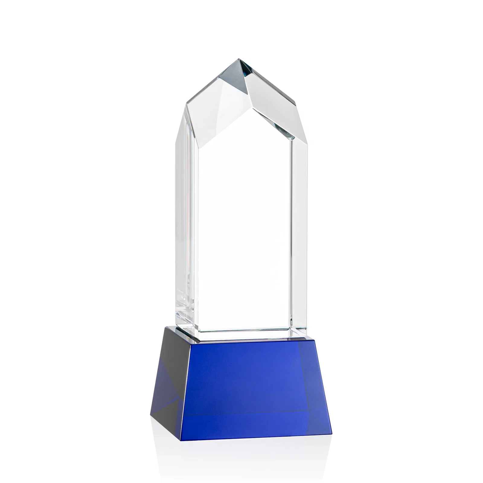 Custom printed 3D Etched Optical Crystal Tower Award, Raised Peak on Tapered Base for dealer and partner awards