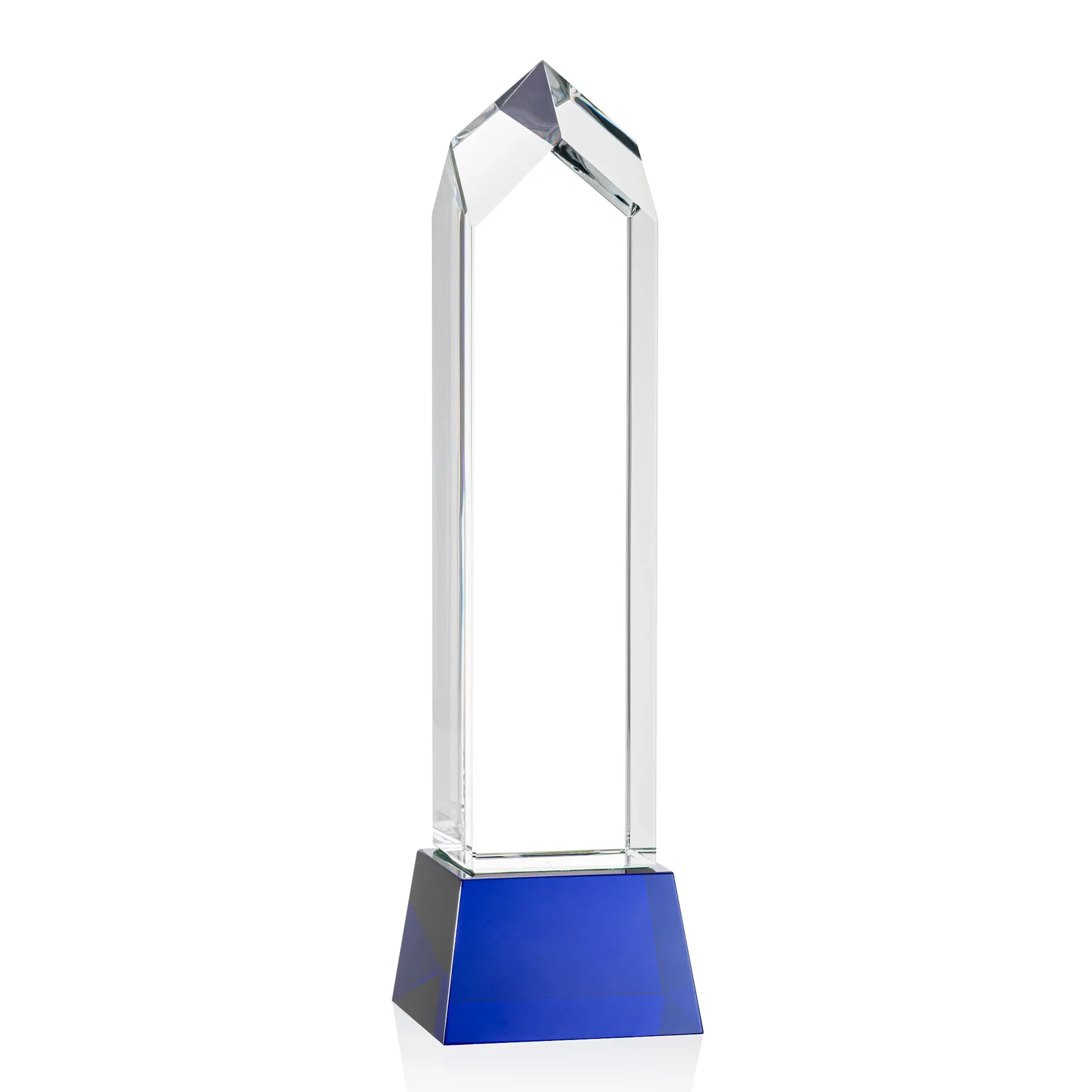 Customized 3D Etched Optical Crystal Tower Award, Raised Peak on Tapered Base for employee recognition