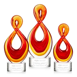 Red and Amber Glass Award With Flowing Looped Form