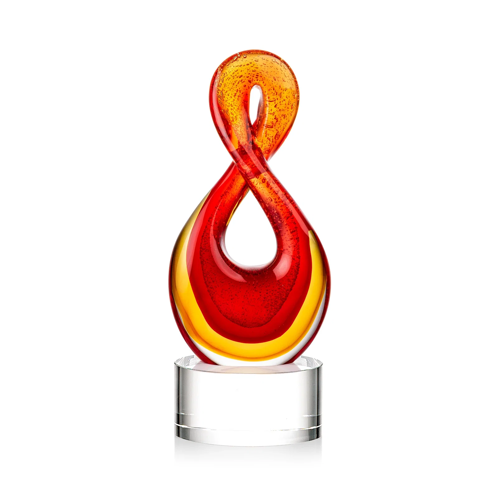 Custom Red and Amber Glass Award With Flowing Looped Form for company anniversary events