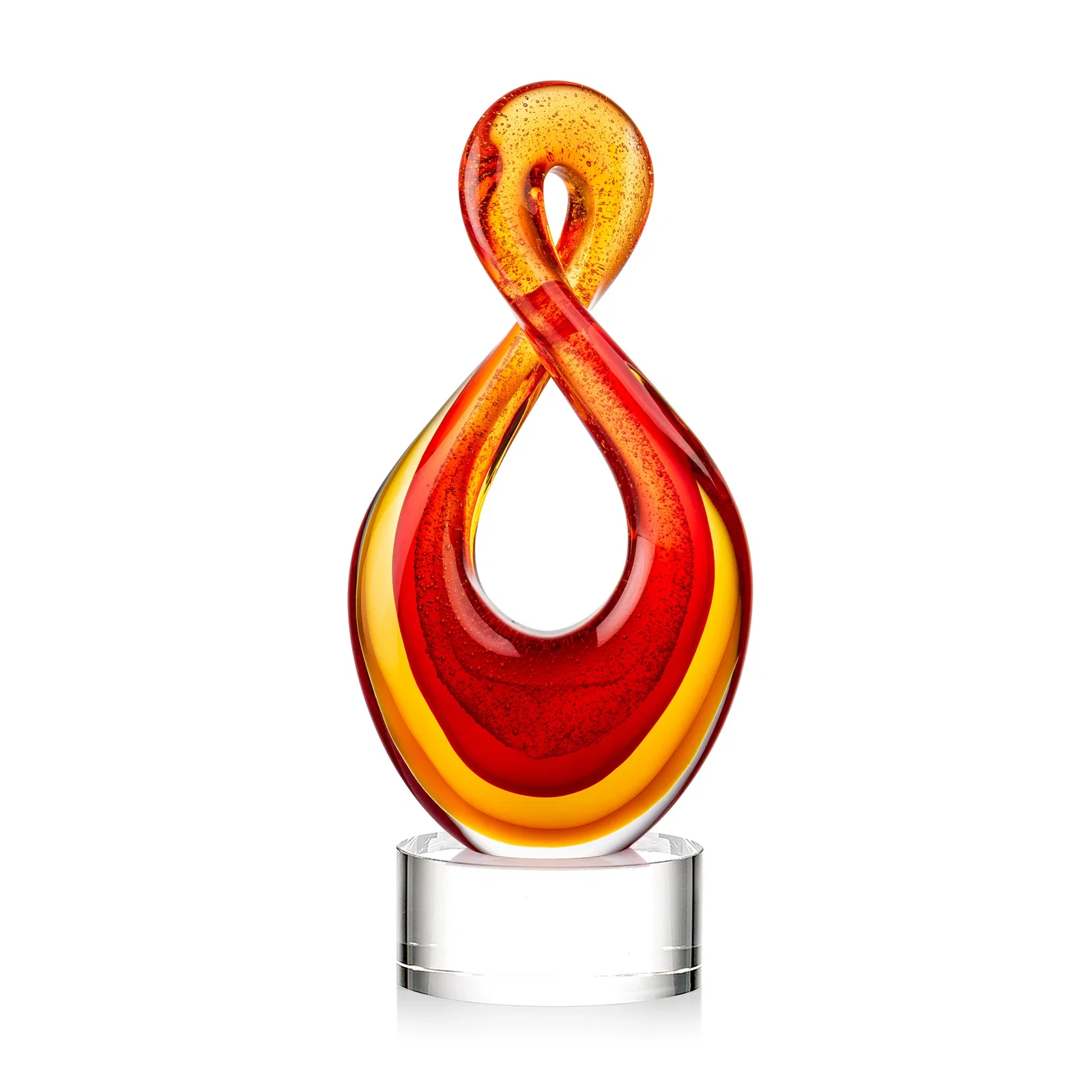 Personalized Red and Amber Glass Award With Flowing Looped Form for employee recognition