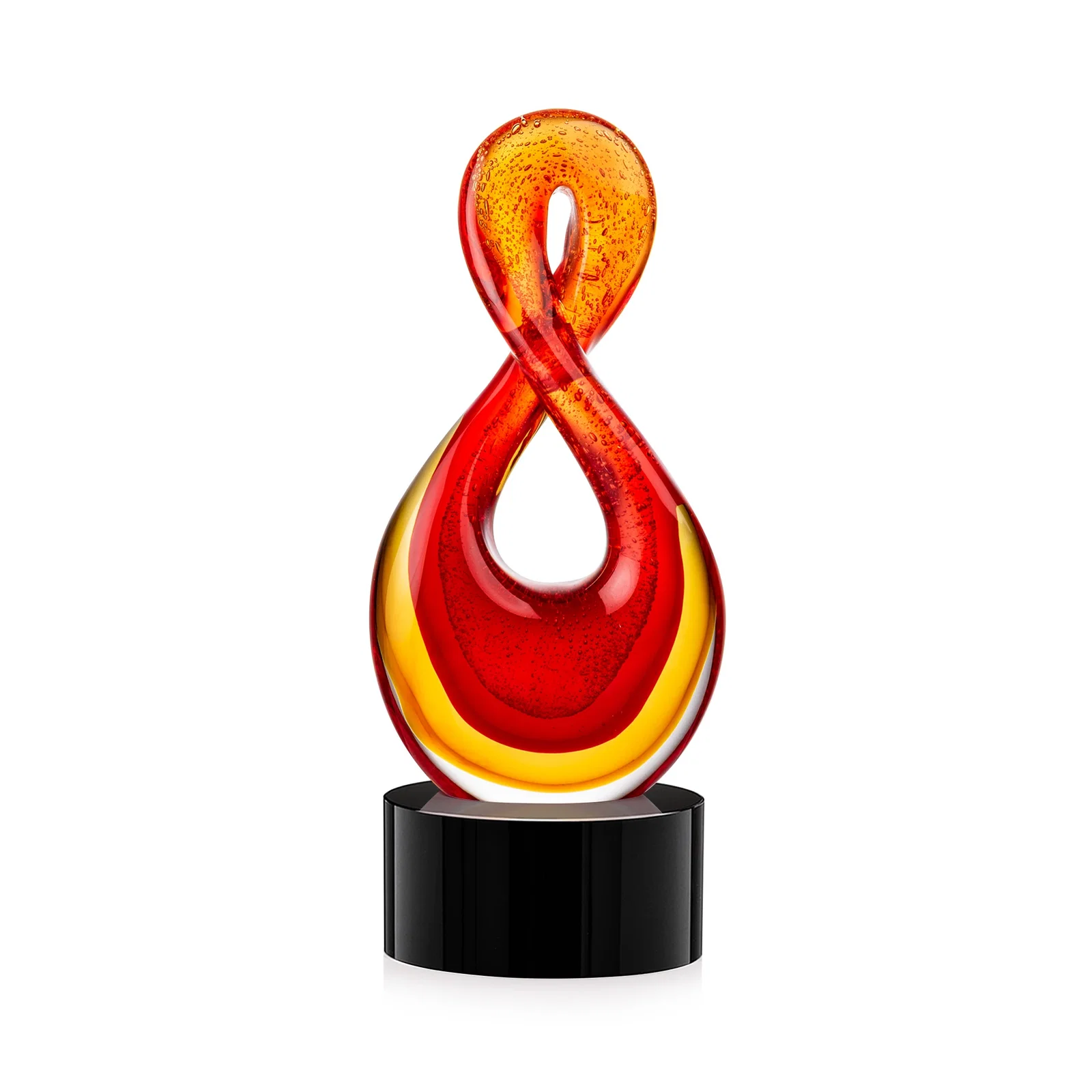 Personalized Red and Amber Glass Award With Flowing Looped Form for service anniversary gifts