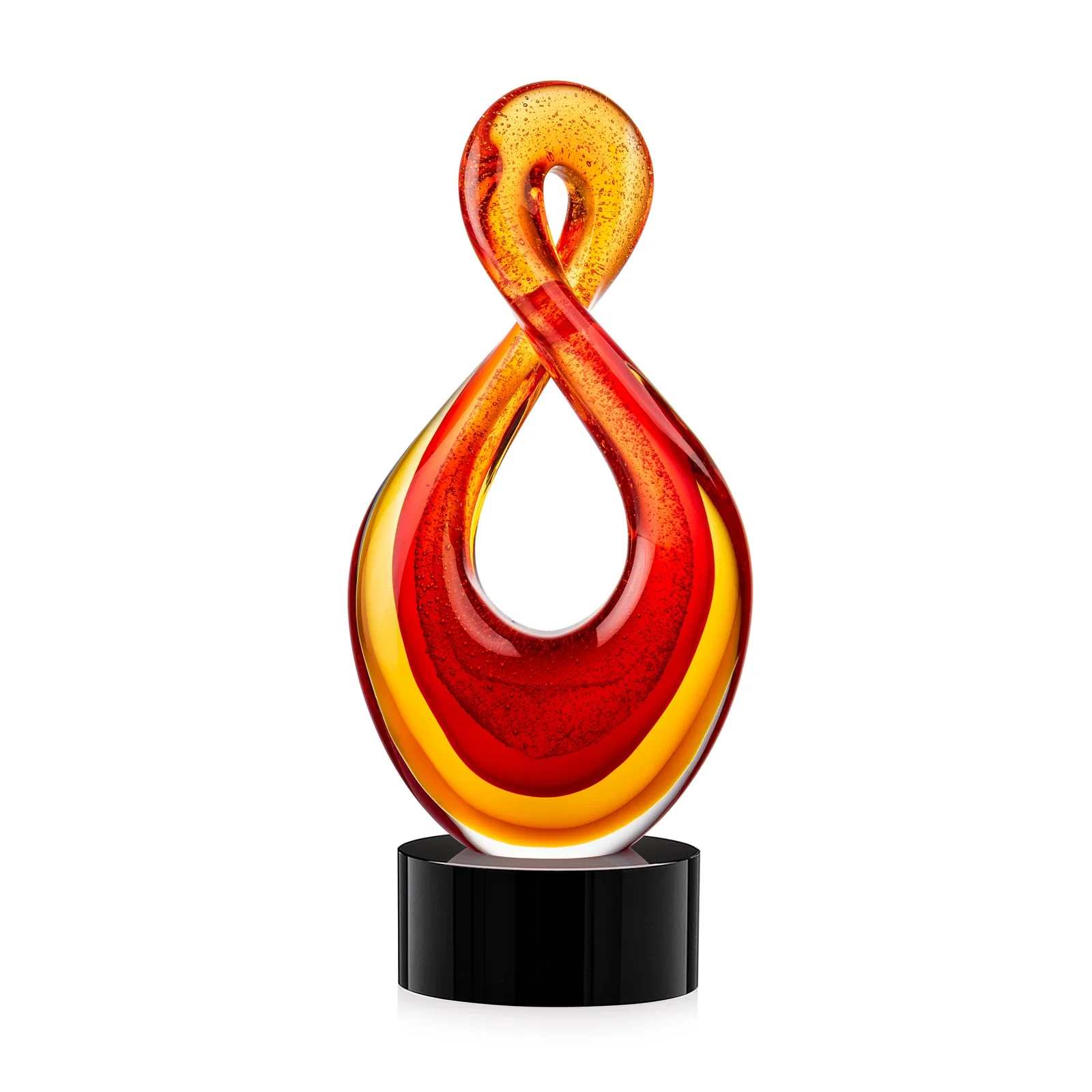 Personalized Red and Amber Glass Award With Flowing Looped Form for sales achievement awards