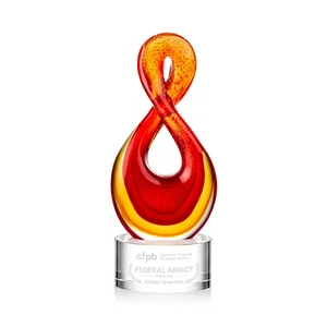 Red and Amber Glass Award With Flowing Looped Form