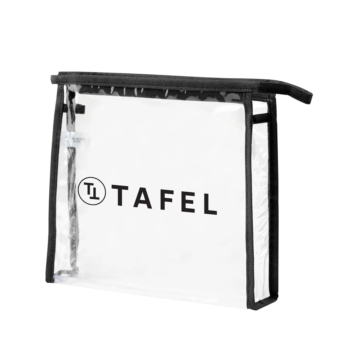 Front panel of the toiletry bag with its clear window