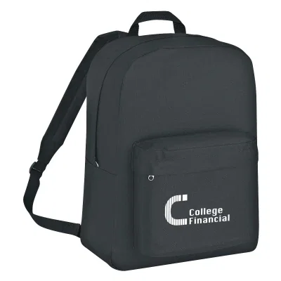 Classic black backpack standing seventeen inches tall
