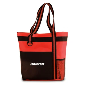 Color Block Polyester Tote, 12" x 13.25" with Mesh Pocket, Embroidered