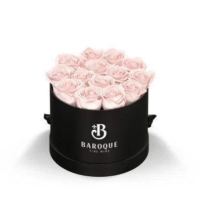 Round gift box measuring seven inches across, shown closed