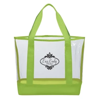 Clear casual tote with lime green trim and handles