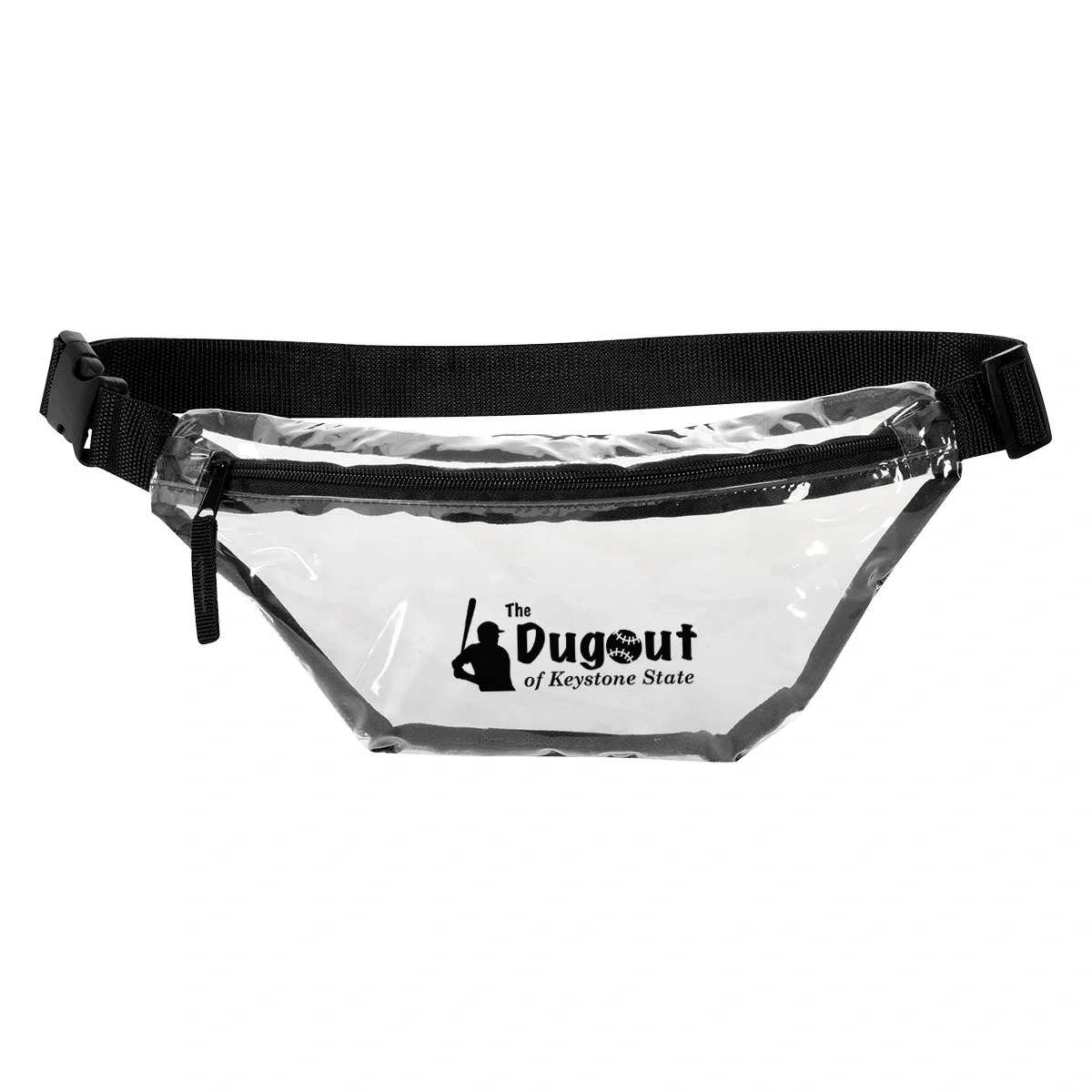 Clear fanny pack with colored trim and an adjustable belt