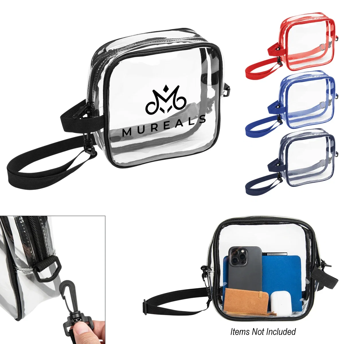 Back panel captured at close range on the clear PVC crossbody bag