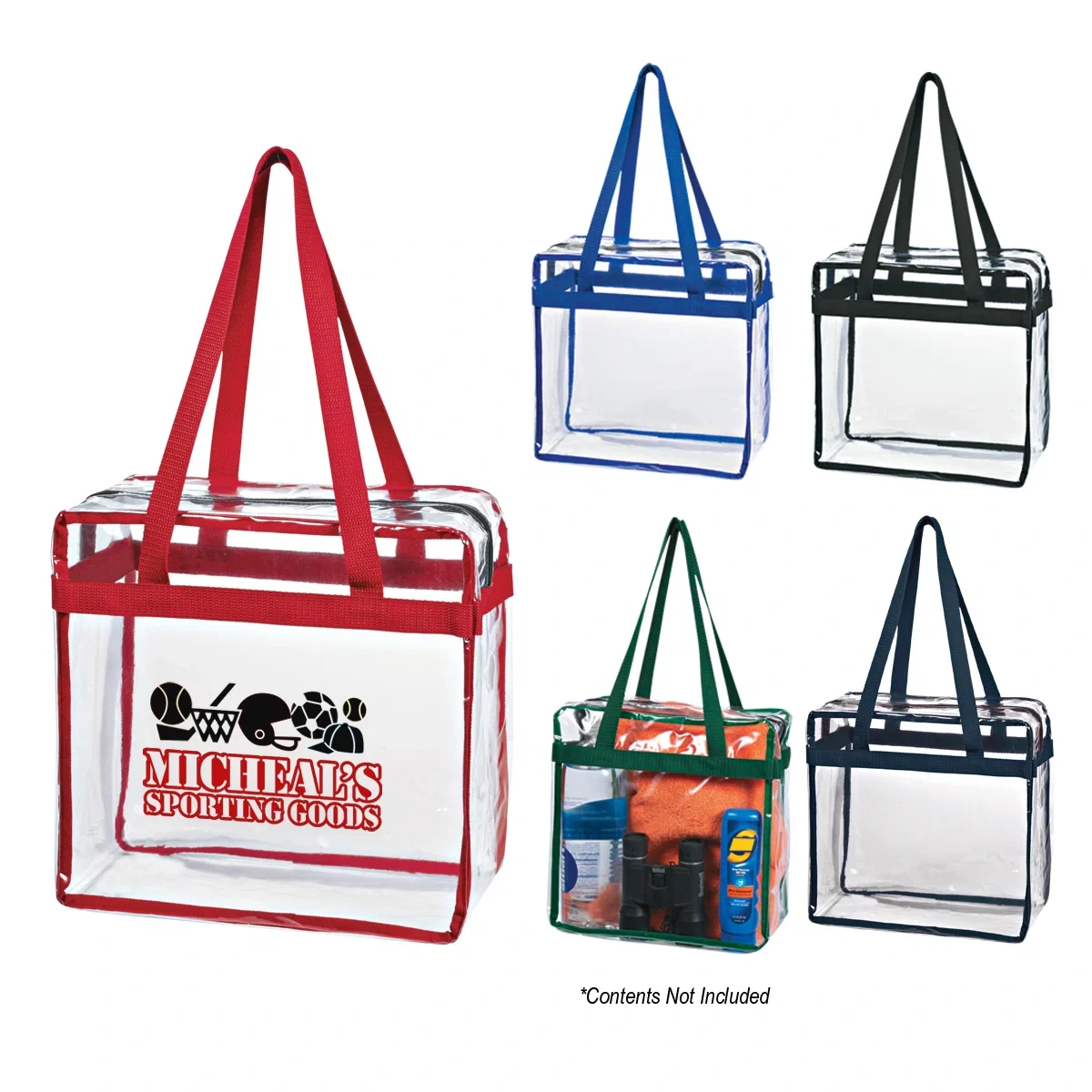 Zippered EVA tote in clear plastic for venues with bag rules