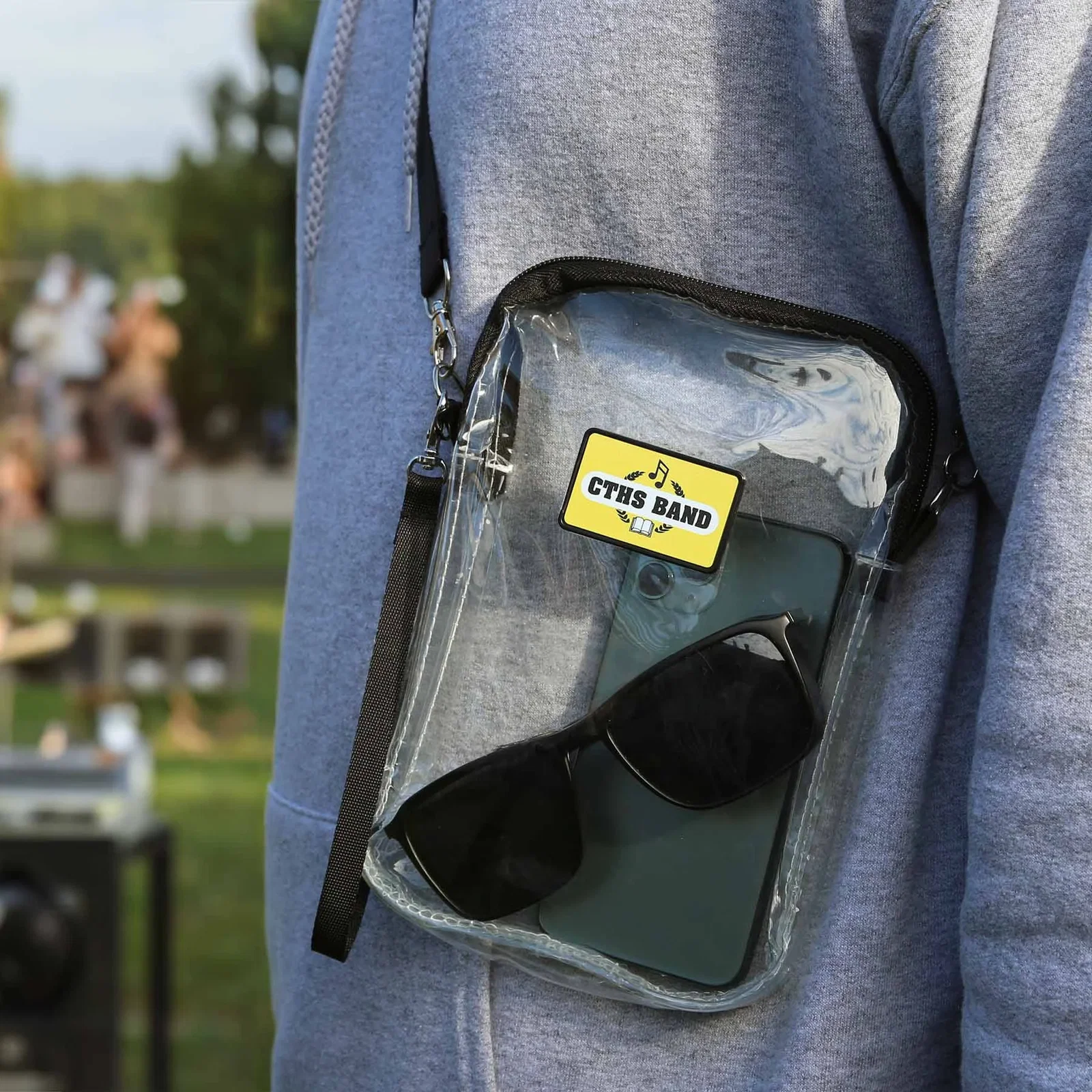 Clear Mini Crossbody Bag being worn