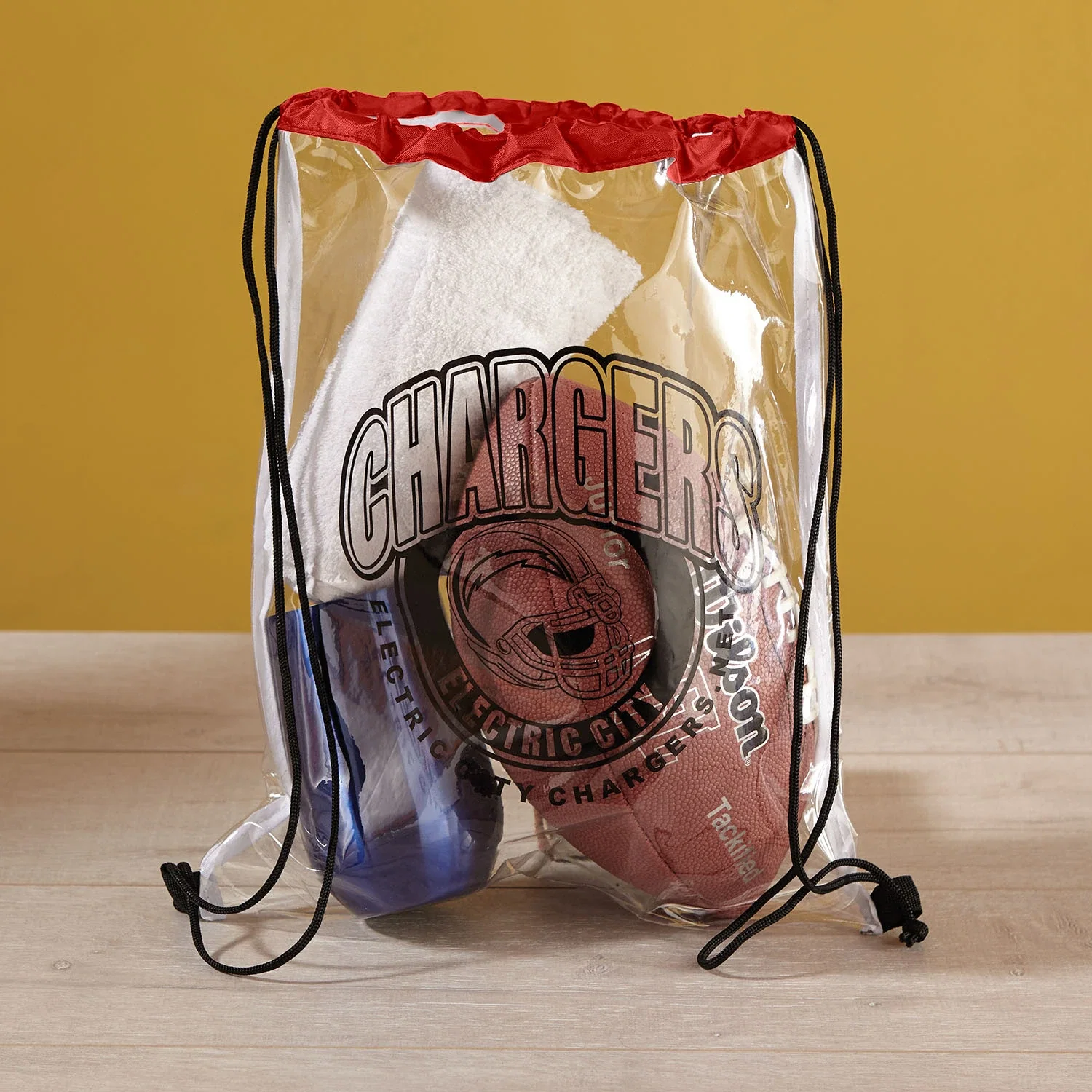 Clear Vinyl Drawstring Bag — Red — view 2
