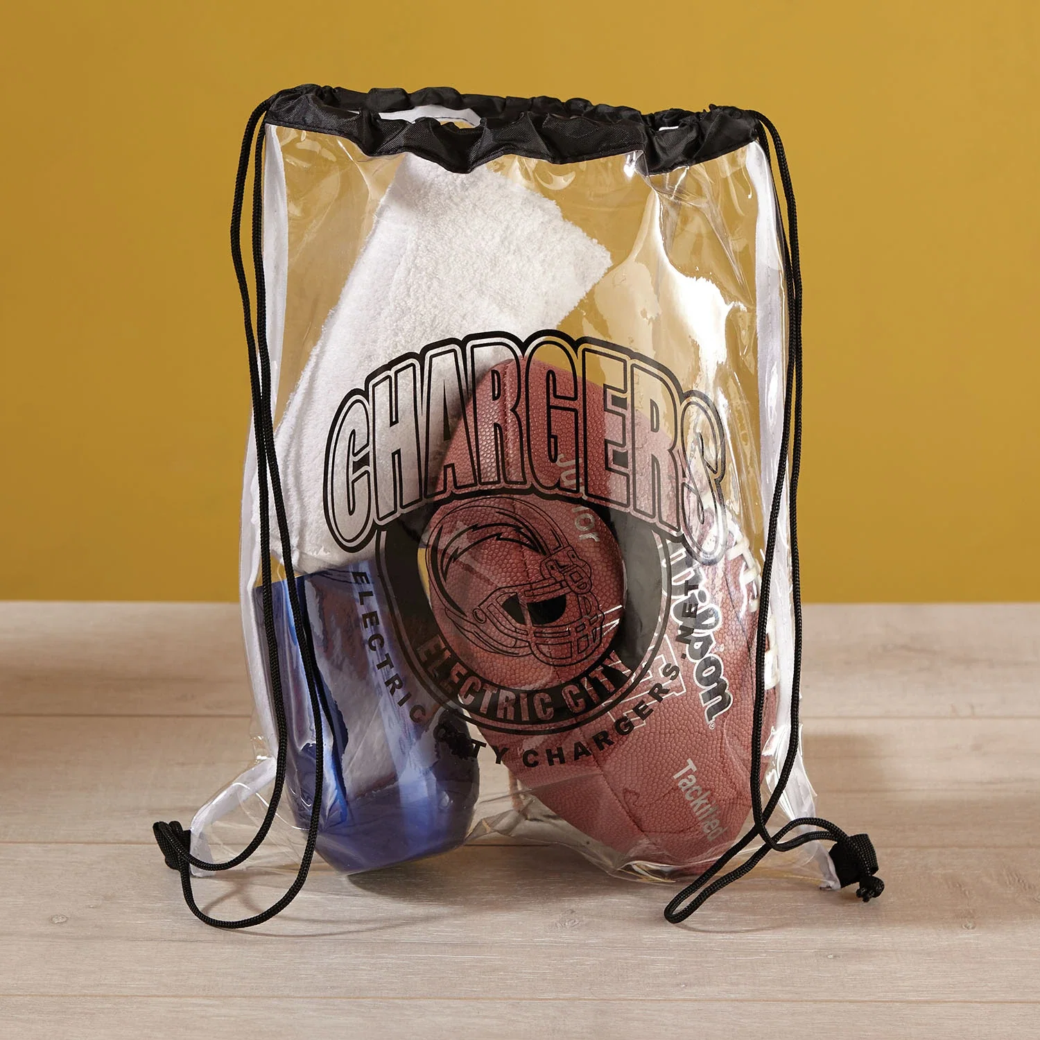 Clear Vinyl Drawstring Bag — Black — view 3