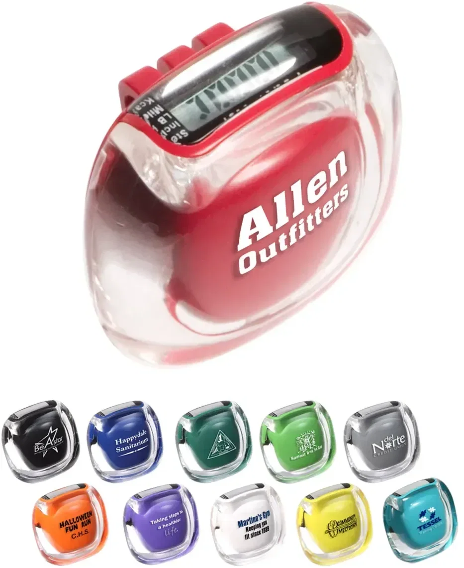 Clearview Belt-Clip custom pedometer front view, branded step counter for wellness programs