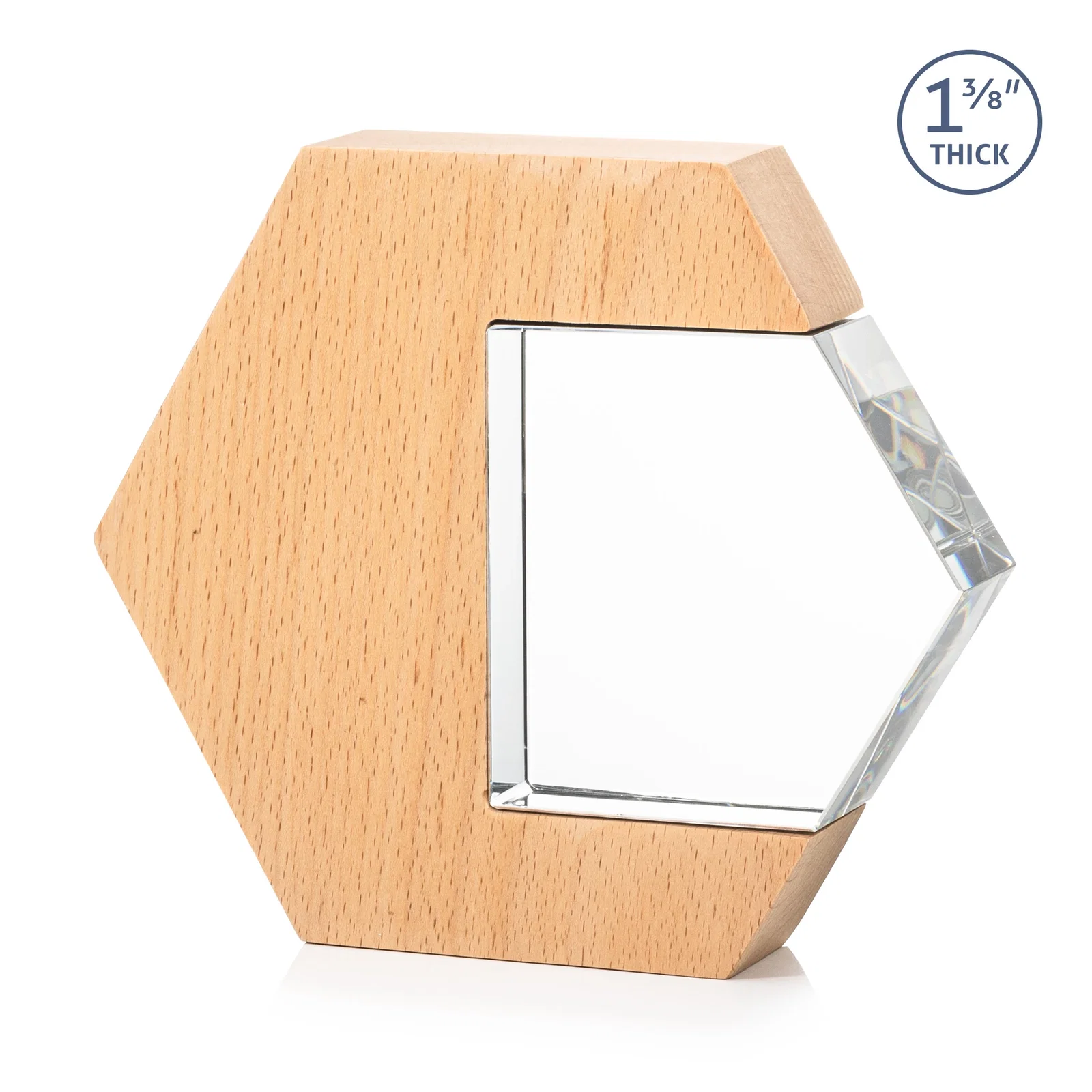 Custom Beechwood Award with Optical Crystal Side Inlay for company anniversary events