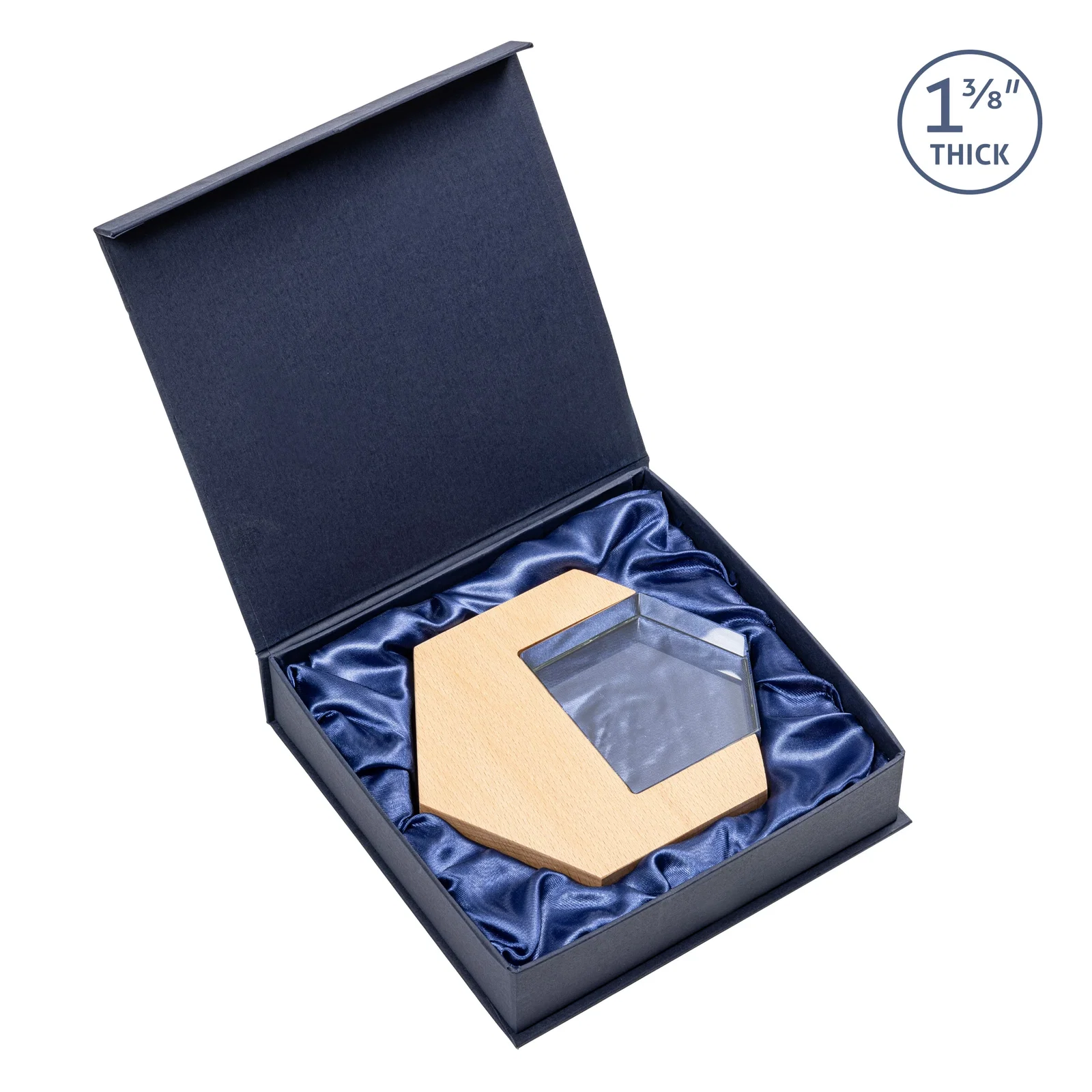 Custom Beechwood Award with Optical Crystal Side Inlay for retirement presentations