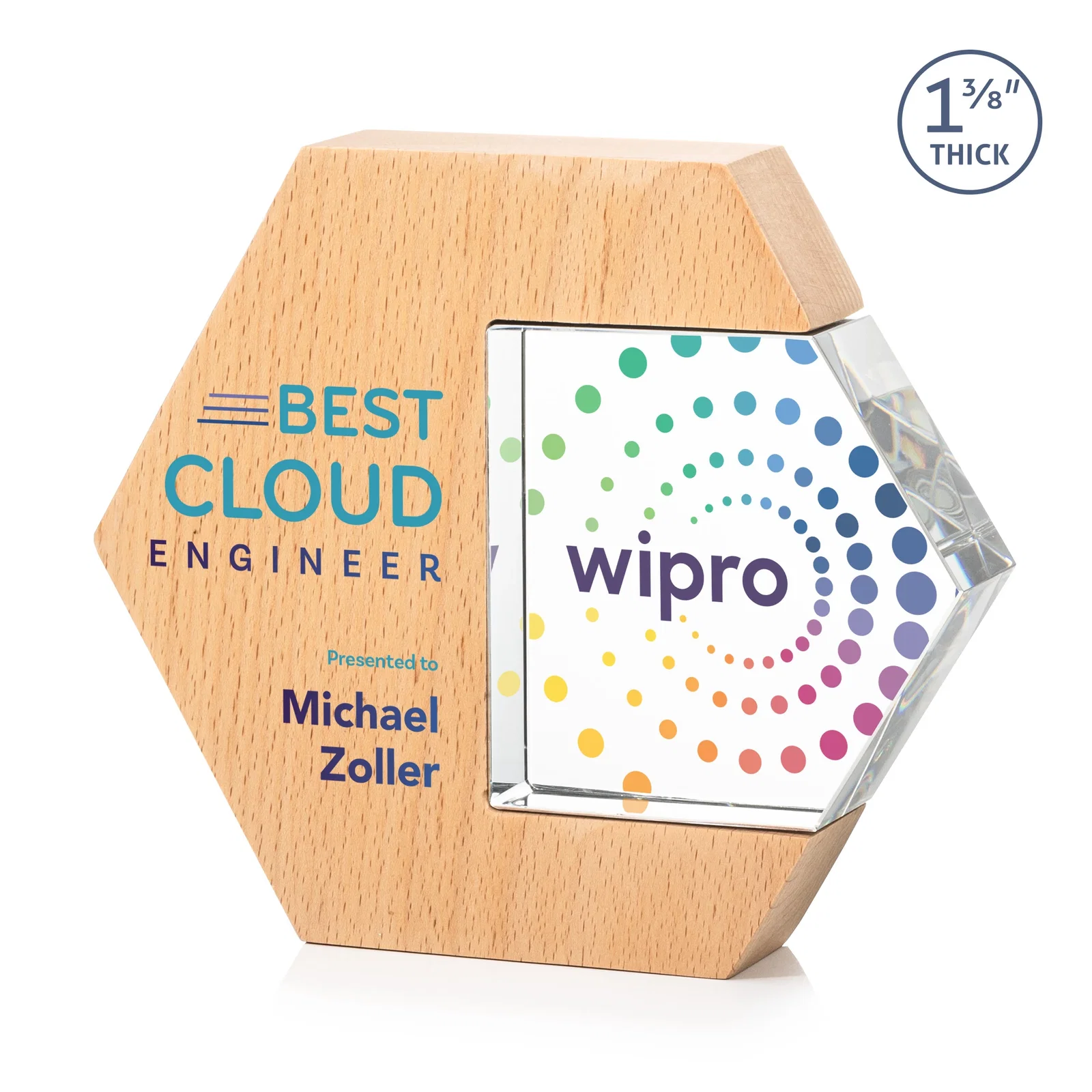 Custom Beechwood Award with Optical Crystal Side Inlay for safety achievement programs