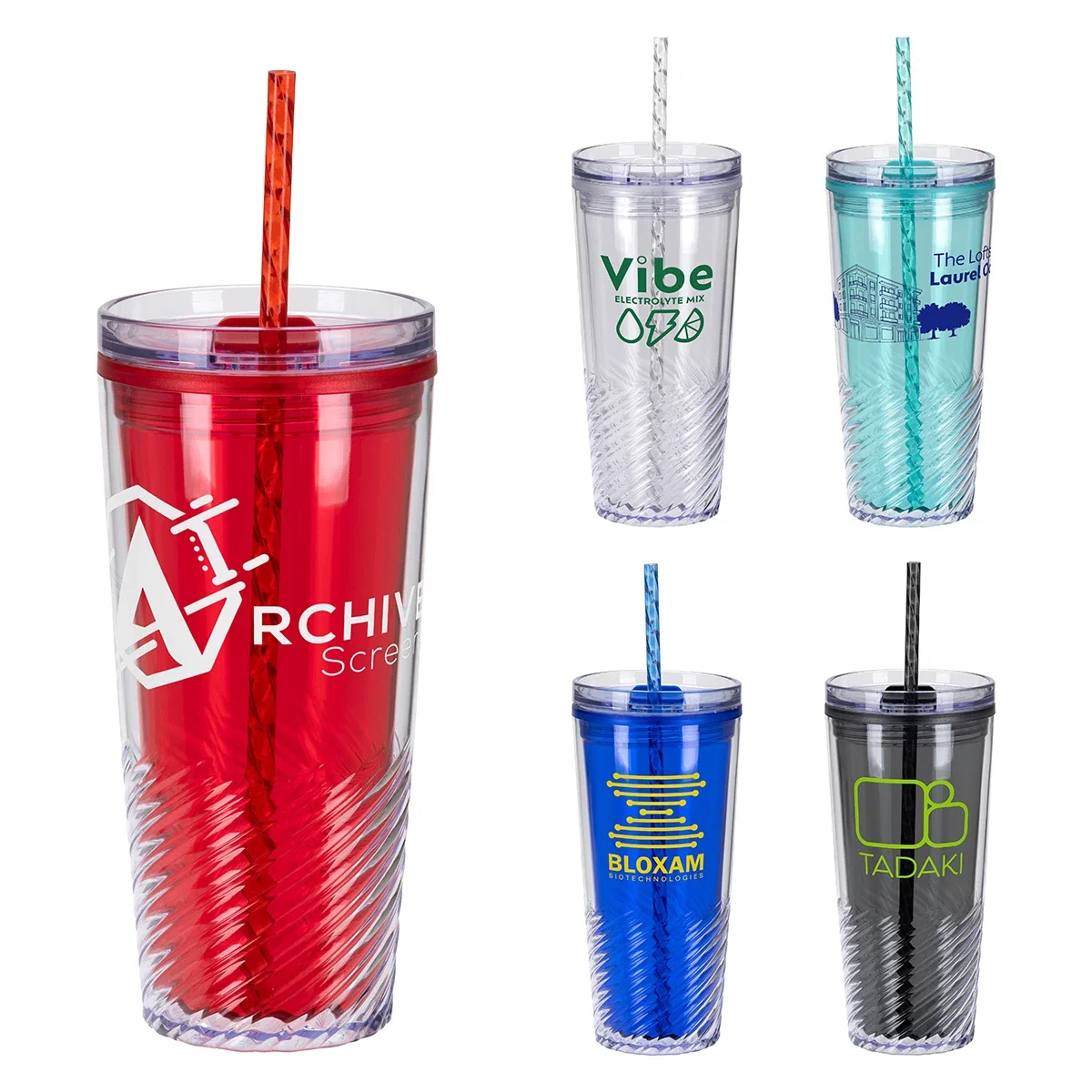 Custom 2-in-1 Recycled Acrylic Straw Tumbler, front view of the larger size