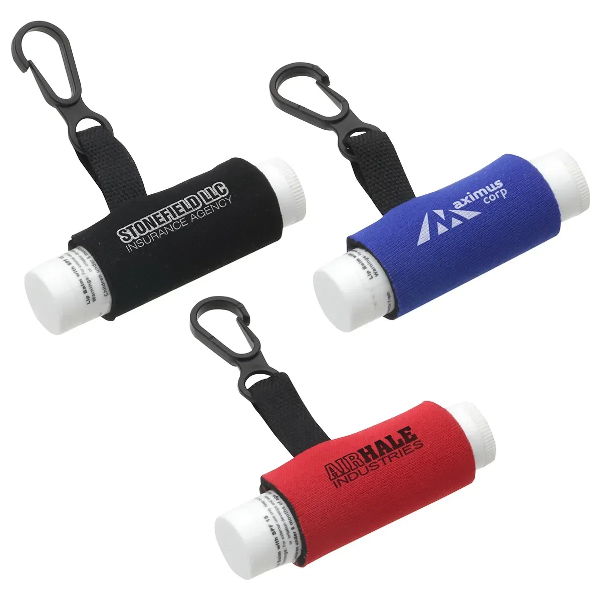 Custom Clip-It SPF 15 Lip Balm, branded clip-on sunscreen balm for outdoor giveaways, front view