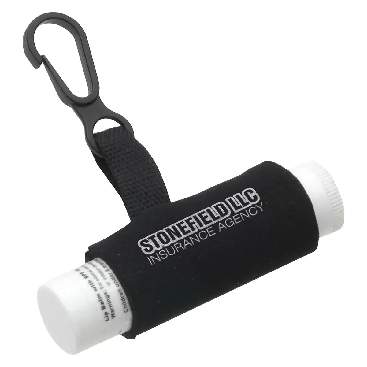 Promotional Clip-It SPF 15 Lip Balm close-up of cap, branded clip-on SPF 15 sunscreen lip balm detail