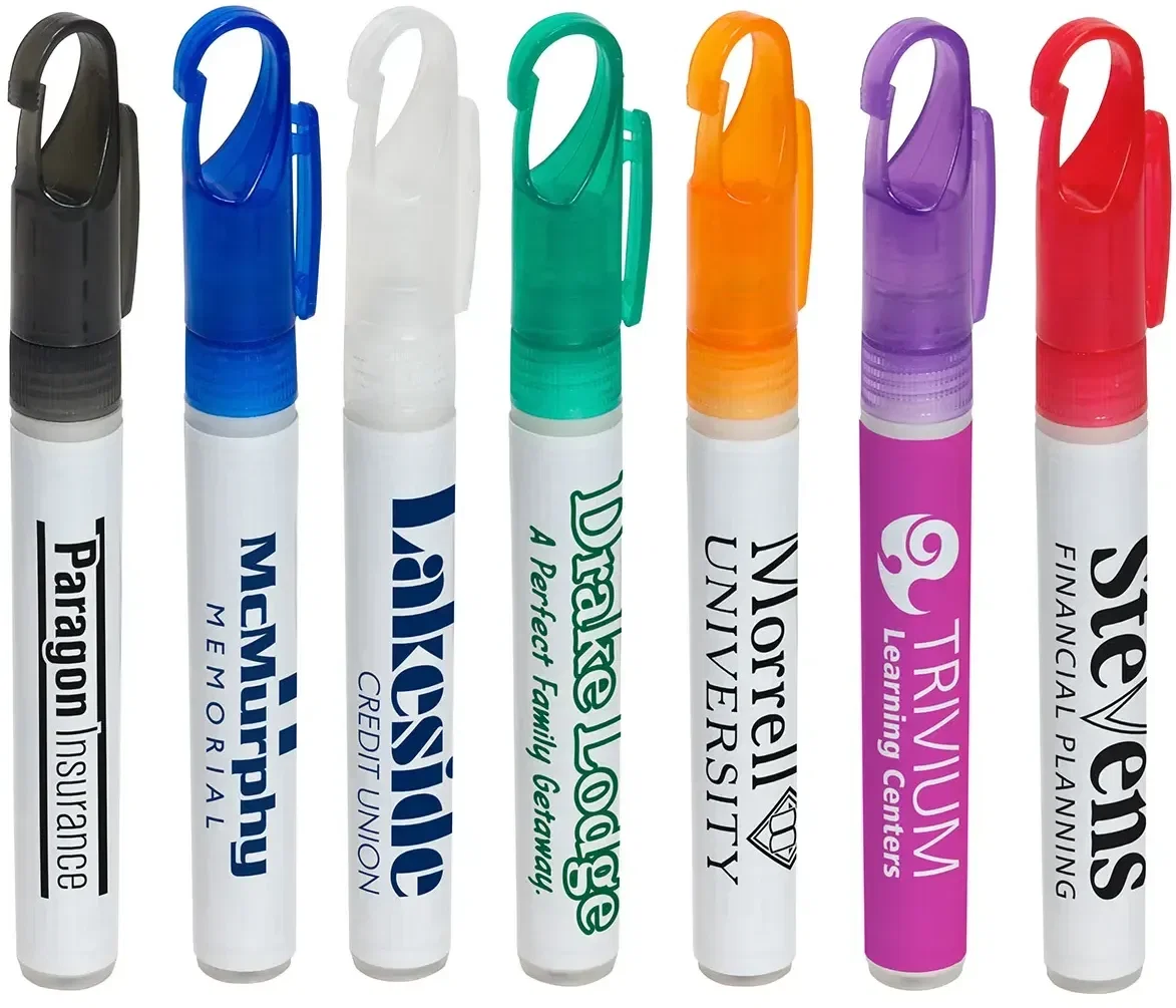 Clipper Clip-Cap SPF 30 sunscreen spray, branded custom bottle with carabiner cap, front view
