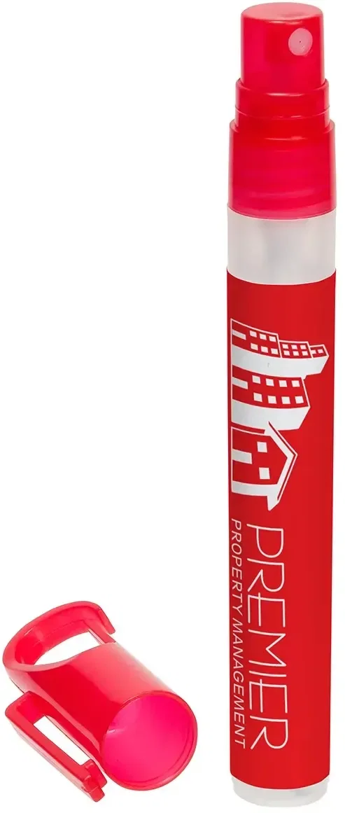 Custom logo Clipper pen-clip hand sanitizer, close-up of spray top