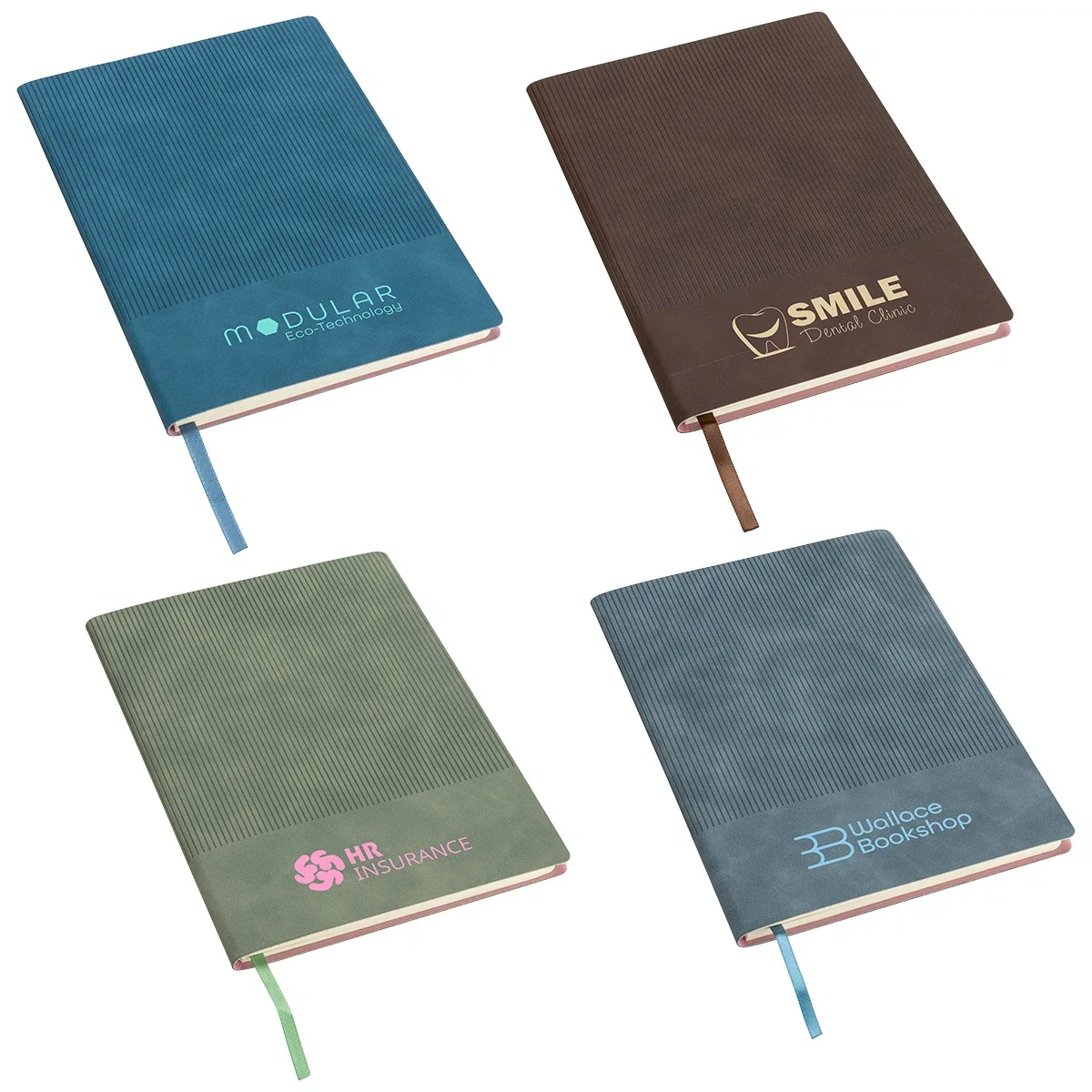 Custom Clique Ribbed Journal, front view of the branded ribbed-cover notebook