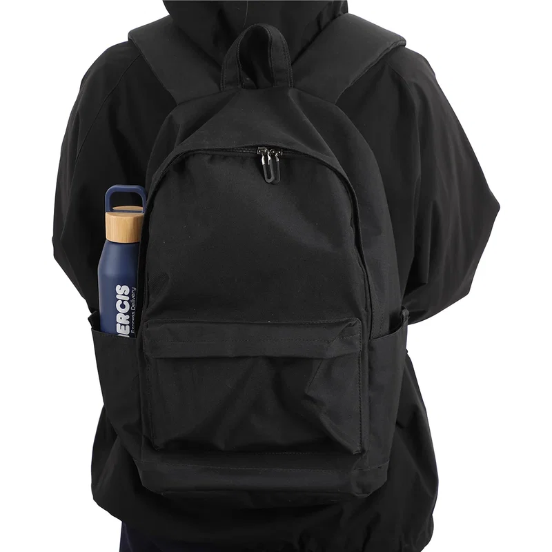 Side profile of the branded Clive 24 oz Aluminum Bottle with Bamboo Lid
