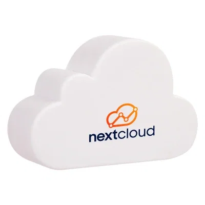 White cloud shaped stress reliever resting on a flat surface