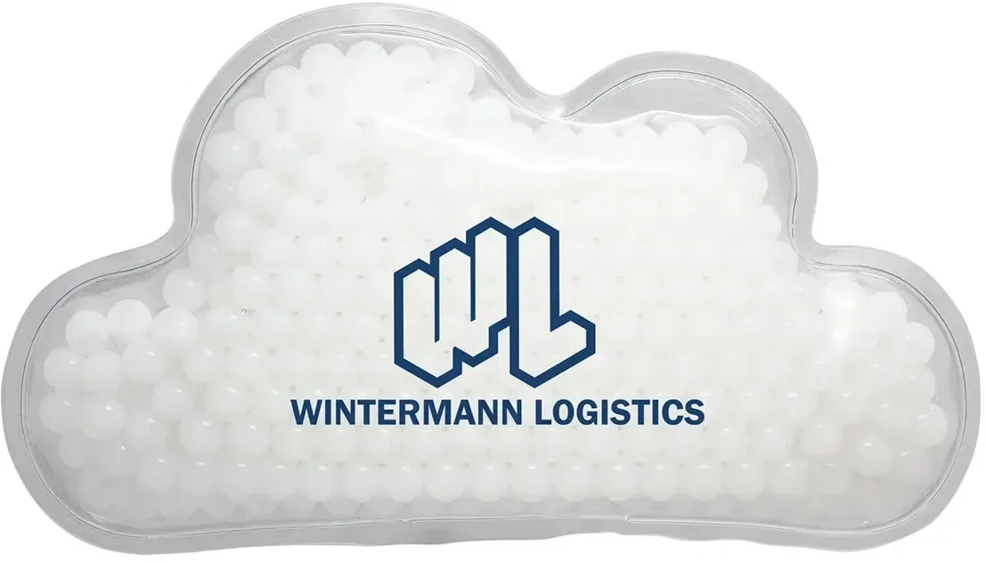 Cloud Shaped Hot/Cold Pack, custom therapy pack shaped like a soft cloud with branded logo space