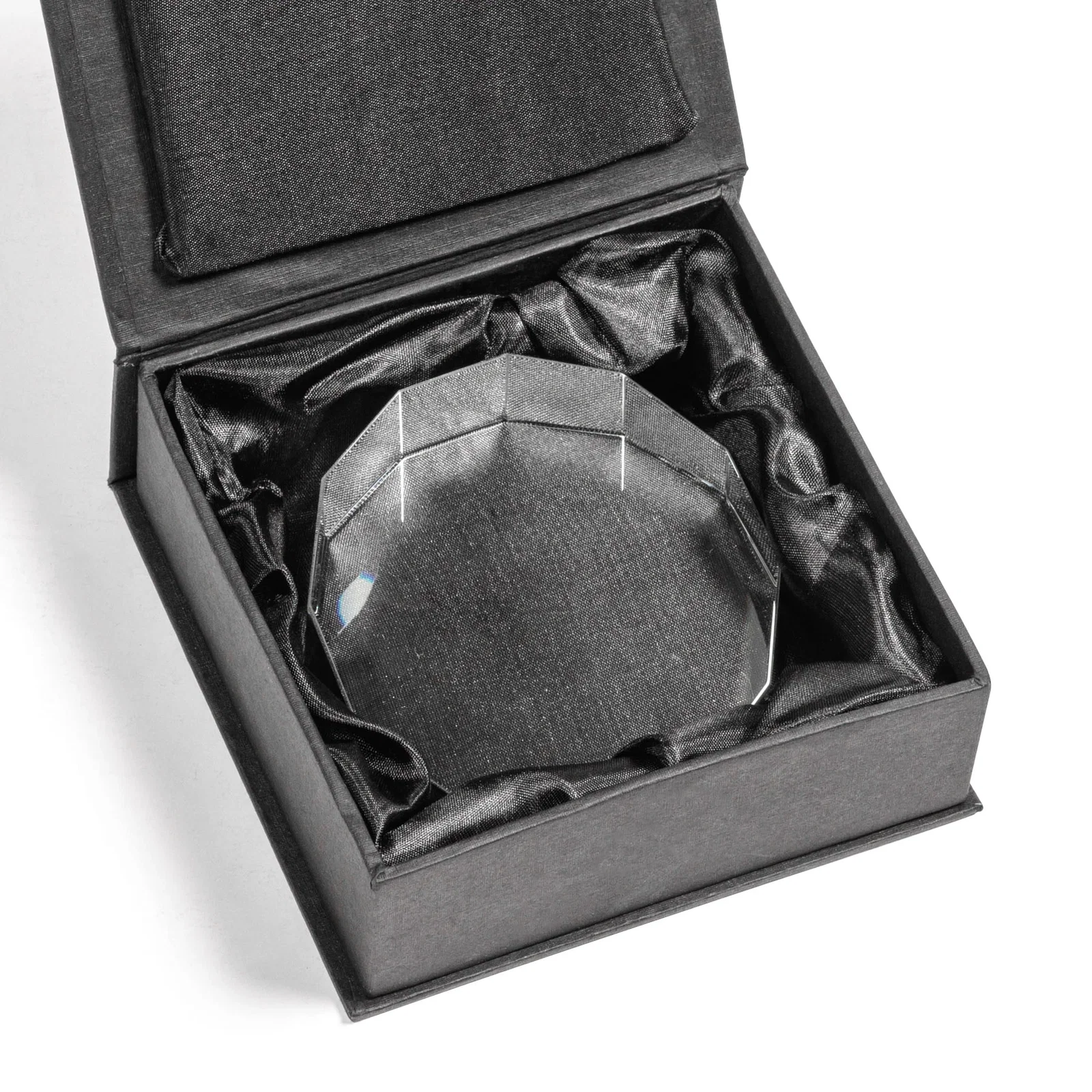 Custom 12-Sided Faceted Crystal Paperweight, 3.25" x 1.125", client appreciation gift for sales achievement awards