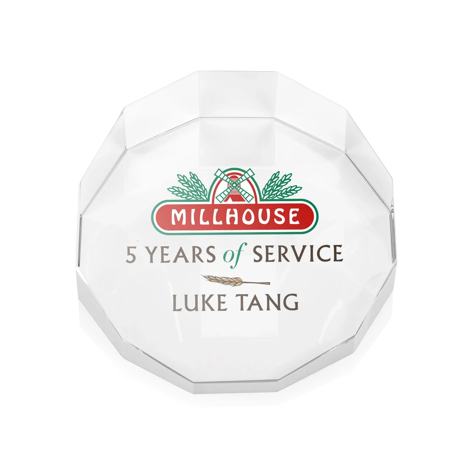 Custom 12-Sided Faceted Crystal Paperweight, 3.25" x 1.125", client appreciation gift for team milestone celebrations