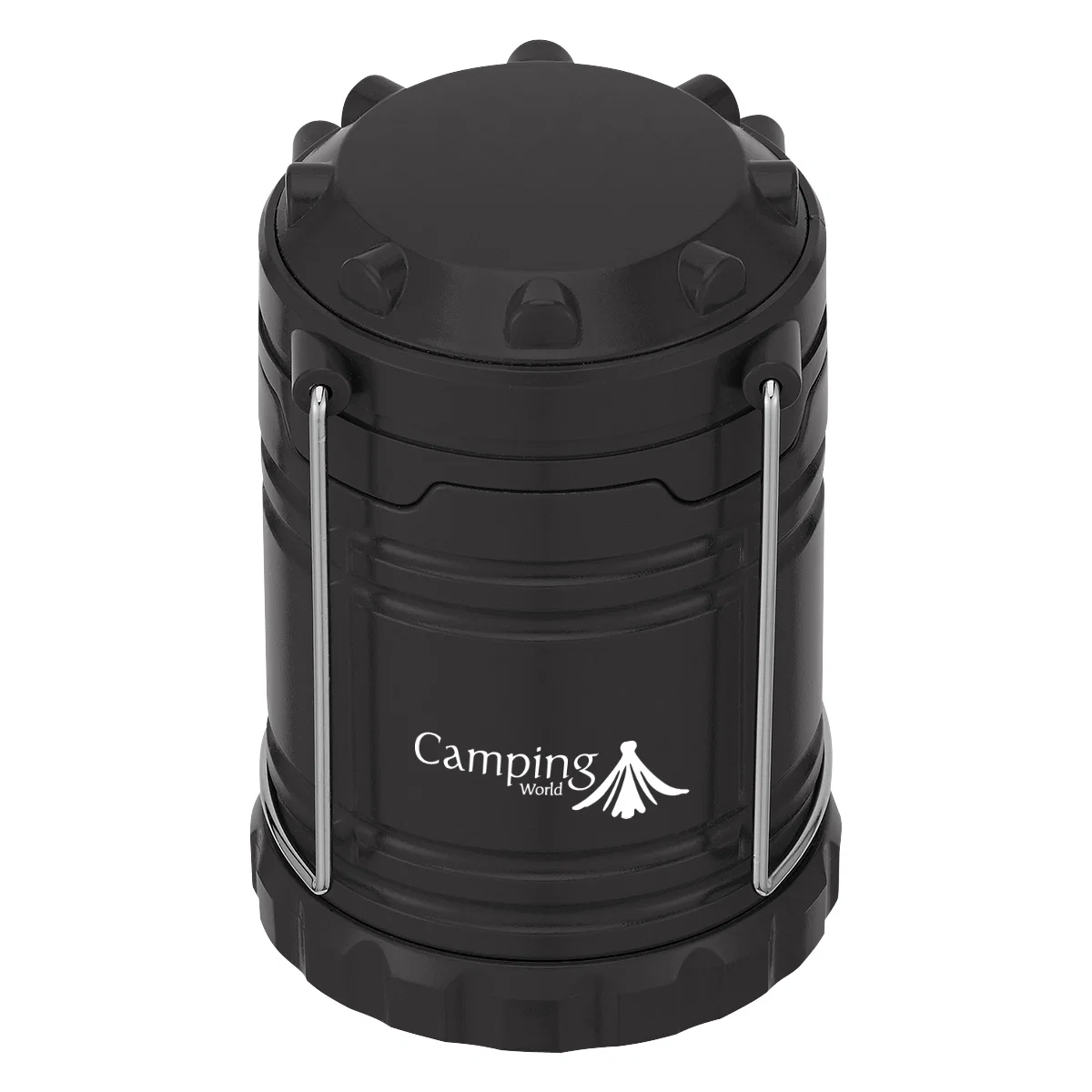 Black pop-up lantern collapsed to its five-inch closed height