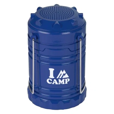 Black pop up lantern with a built in speaker, collapsed down