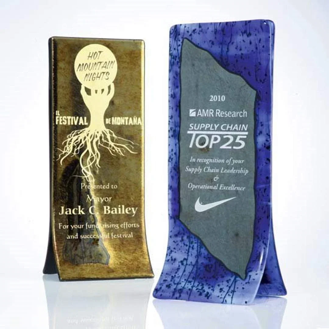 Custom Freestanding Cobalt Double-Fusion Art Glass Award for employee recognition