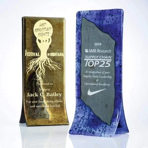 Freestanding Cobalt Double-Fusion Art Glass Award