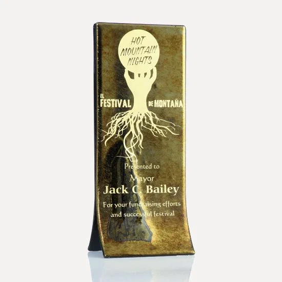 Custom Freestanding Cobalt Double-Fusion Art Glass Award for service anniversary gifts