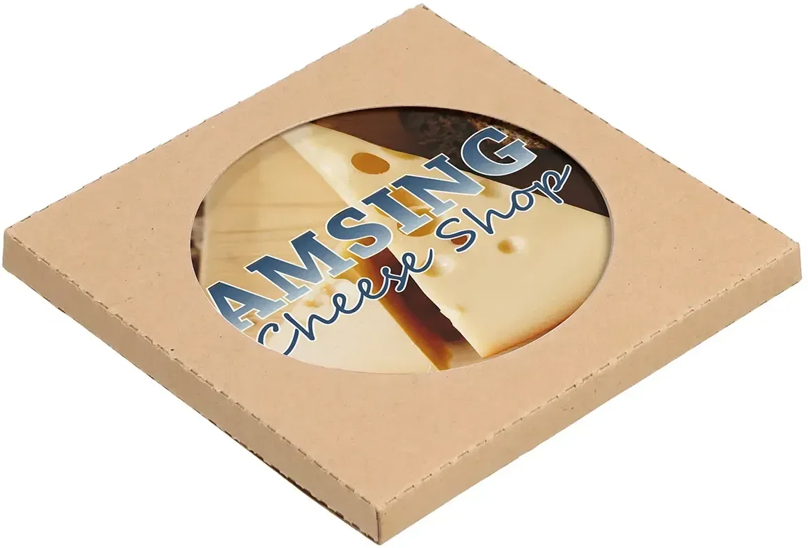 Custom Cobblestone coaster flipped to show cork base and imprint area, branded promotional coaster