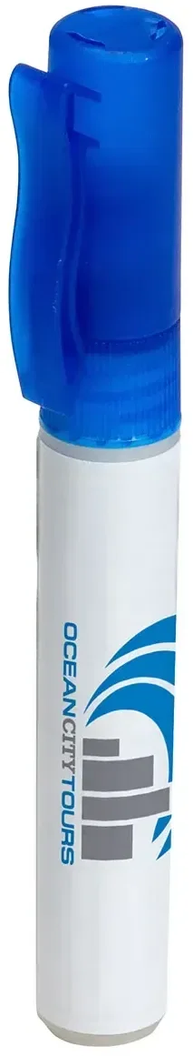 Branded Coconut SPF 30 spray pen close-up of the cap and imprint area, custom promotional sunscreen